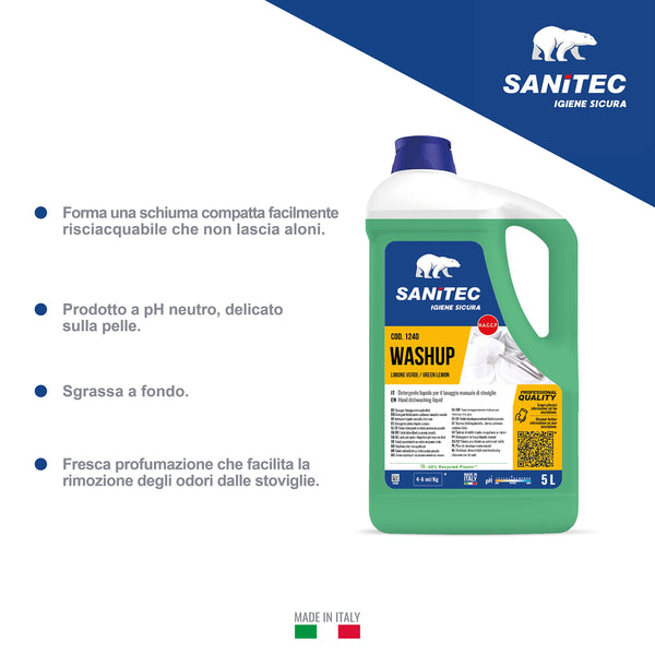 Sanitec 1240 Washup - Detergente Liquido Stoviglie Professionale - Tanica da 5L