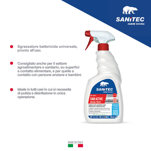 Sani Active 1804-S SANITEC - Sgrassatore Disinfettante Universale Presidio Medico Chirurgico Reg. 20440 - 6 Flaconi 750ml