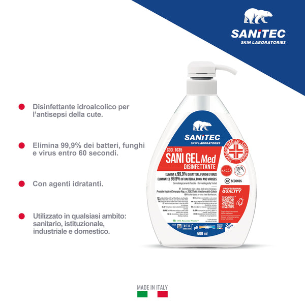Sani Gel Med 1035 SANITEC - Gel Disinfettante Mani Presidio Medico Chirurgico Reg. 20832 - 6 Flaconi da 600ml