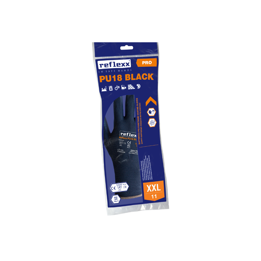 Guanti supportati in poliuretano nero: Reflexx PU18 - 1 paio | PU18B | 100 paia