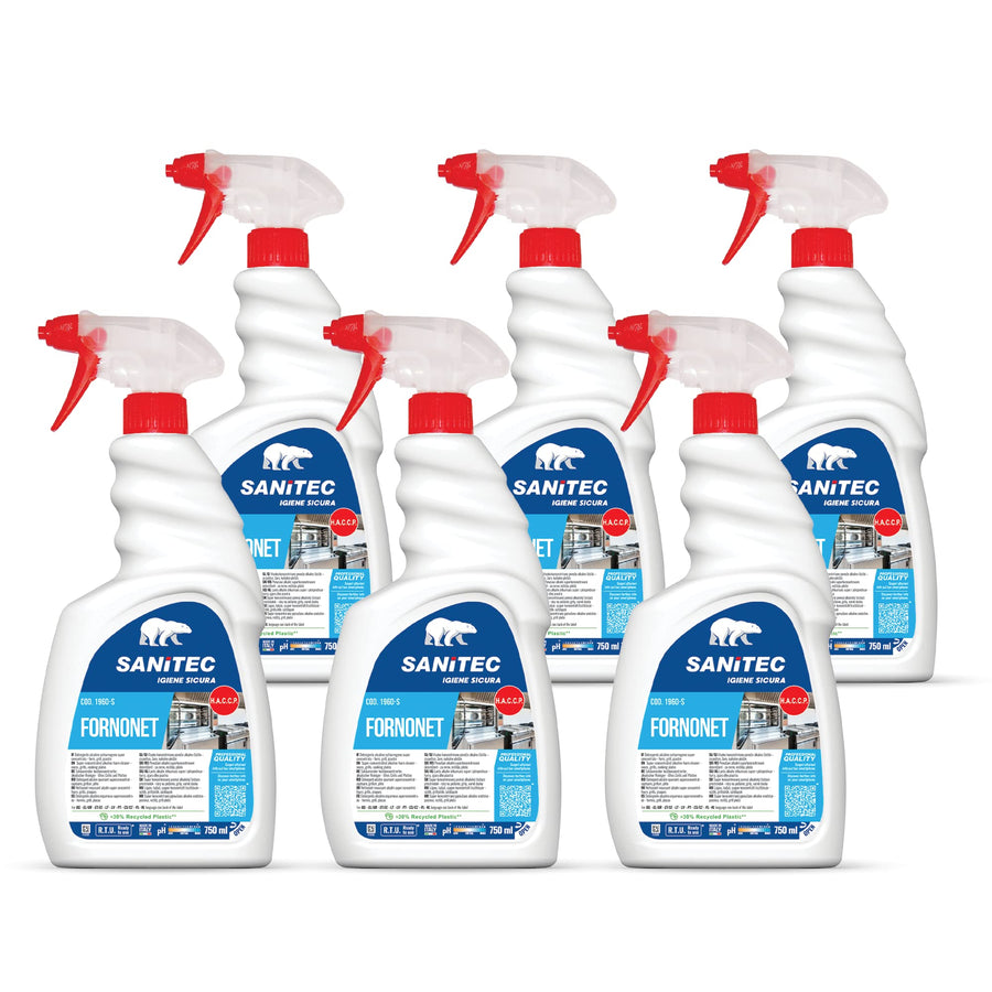 Sanitec 1960-S Fornonet - Detergente Alcalino Schiumogeno Forni Grill Piastre - Cartone 6 Flaconi da 750ml (4,5L Totali)