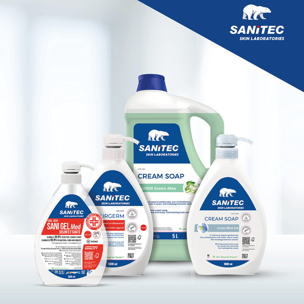 Sanitec, Hand Wash, Sapone Liquido per le Mani Profumato Idratante con Glicerina, Deterge le Mani Lasciandole Fresche e Pulite, pH 5.5, Made in Italy, Dermatologicamente Testato, 5 L