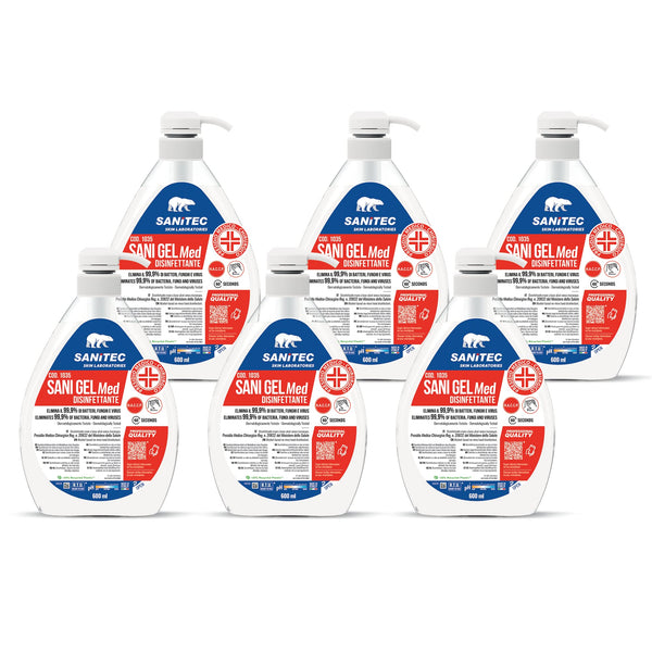 Sani Gel Med 1035 SANITEC - Gel Disinfettante Mani Presidio Medico Chirurgico Reg. 20832 - 6 Flaconi da 600ml