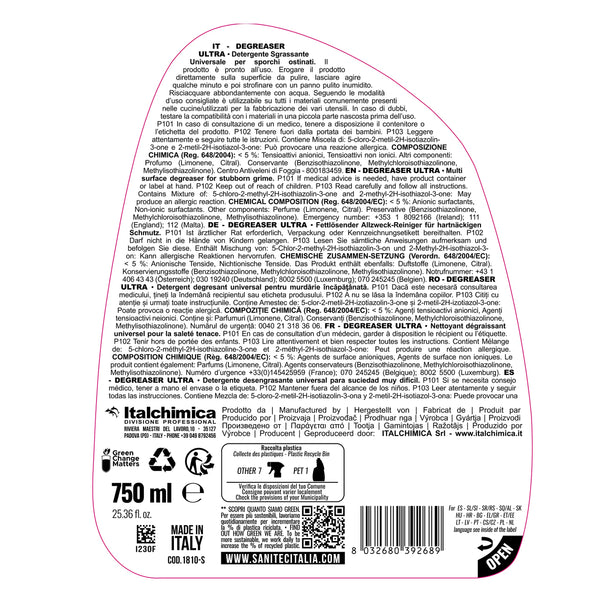 Degreaser Ultra Lemon 1810-S SANITEC - Sgrassatore Universale Profumato al Limone - 6 Flaconi 750ml