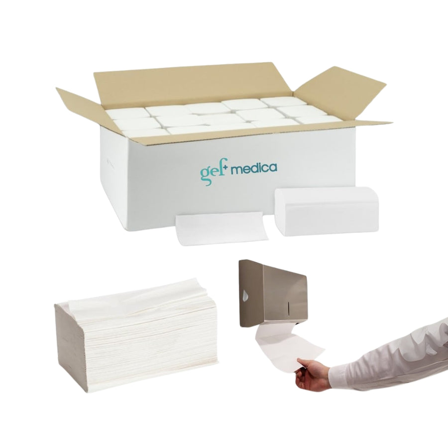 Asciugamani Monouso piegati a V - in Pura Cellulosa, 2 veli, Salviette, 21x22,5 cm, compatibili dispenser, Made in Italy