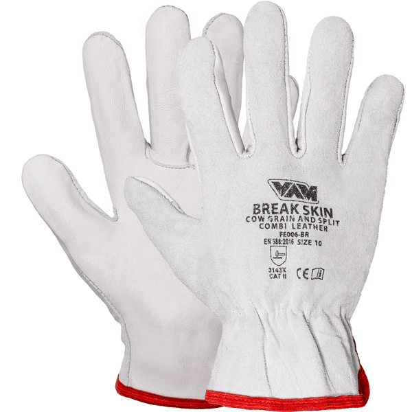 Guanti Pelle Combinata Fiore e Crosta Bovina VAM Break Skin FE006-BR - Bianco 240mm - Cartone 100 Paia