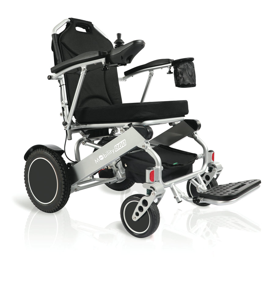 Carrozzina elettrica pieghevole Mobility860, vista laterale