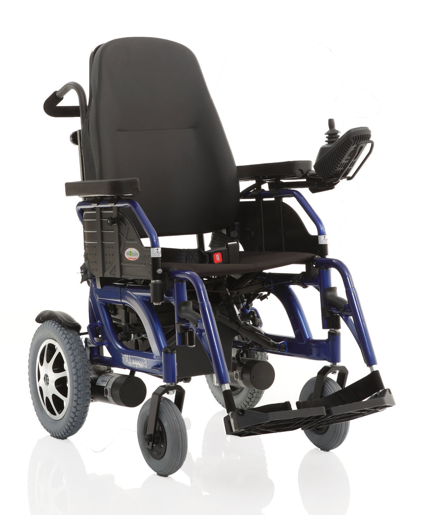 Carrozzina elettrica reclinabile con escape, seduta 46 cm, vista laterale