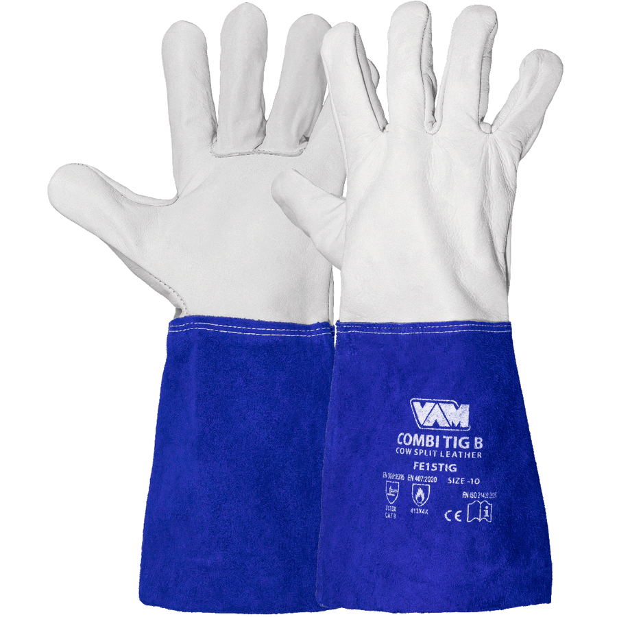 Guanti saldatura TIG pelle combinata VAM Combi TIG - giallo/bianco/blu - cartone 60 paia