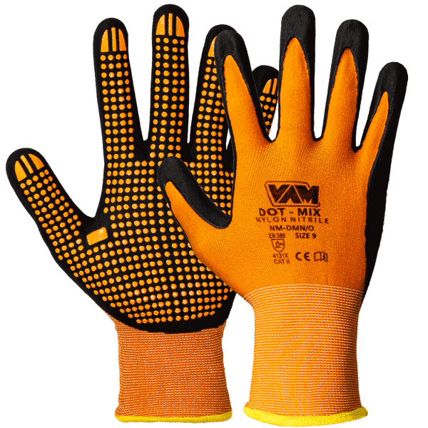 Guanti Nylon Puntinati VAM Dot Mix NM-DMN/O - Arancione 240mm - Cartone 120 Paia