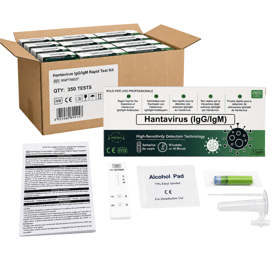 Cartone professionale 350 test rapidi Hantavirus IgG/IgM - REF RNPT96027, CE/IVD, scad 05/2028