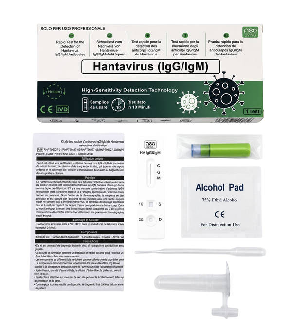 Test rapido Hantavirus IgG/IgM neo LIVING - kit completo CE/IVD, uso professionale, risultato 10 minuti