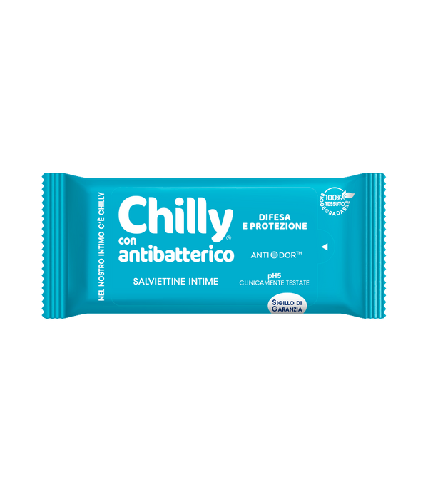 Chilly Salviettine con Antibatterico 12 pz, confezione di vendita a cartone intero da 12 pezzi.