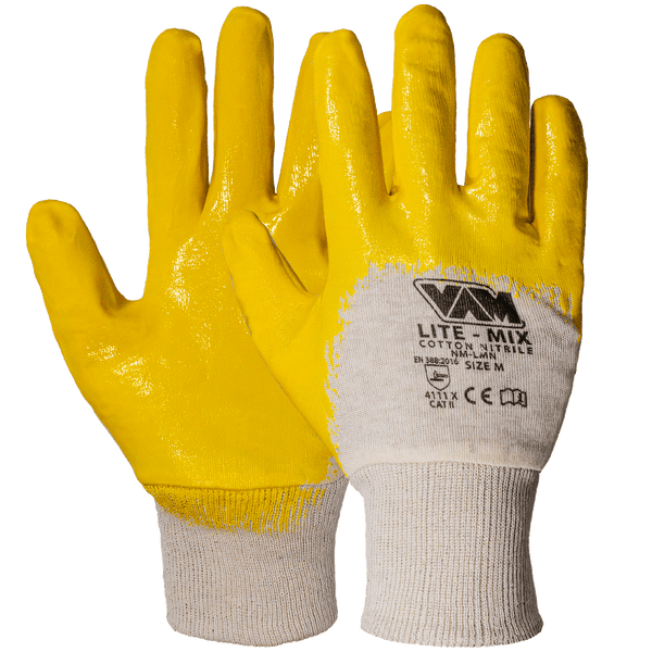 Guanti Cotone Spalmati Nitrile VAM Lite Mix NM-LMN - Giallo 240mm - Cartone 120 Paia