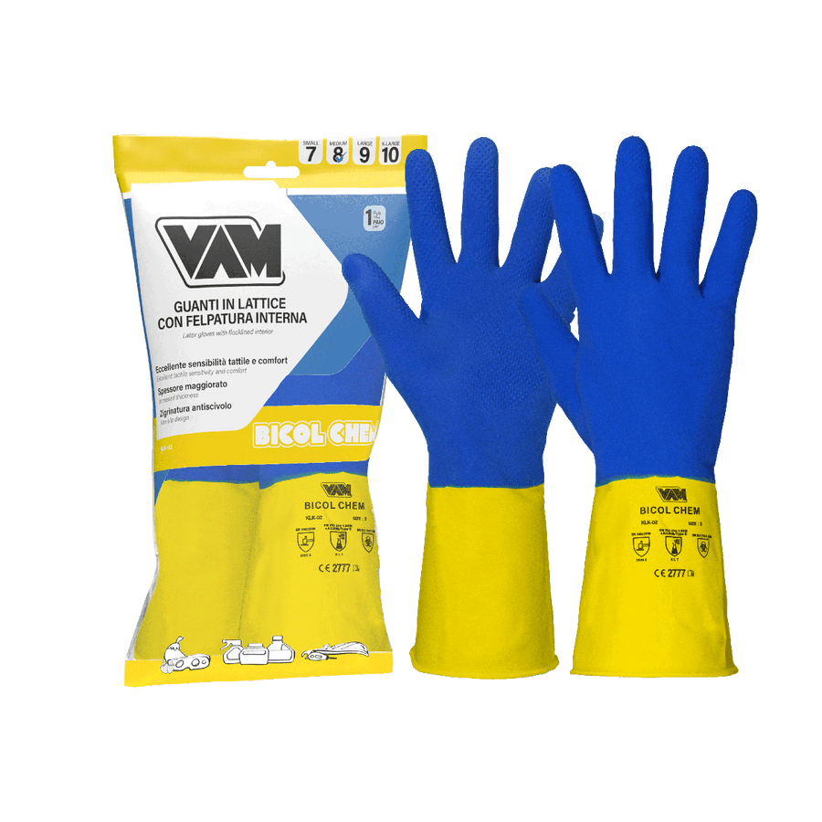 Guanti lattice chimici VAM Bicol Chem NM-KLK02 - bicolore 320mm - cartone 144 paia