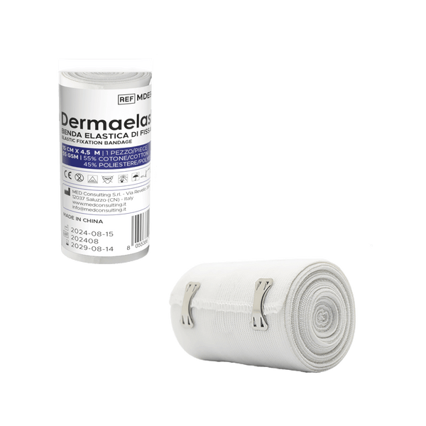 M+D DERMAELASTIC Benda Elastica a Compressione Moderata con CLIP - NON STERILE - Bianco