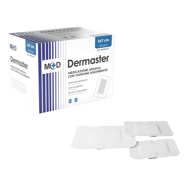 M+D DERMASTER Medicazione Adesiva in TNT con Tampone Assorbente STERILE - Colore Bianco