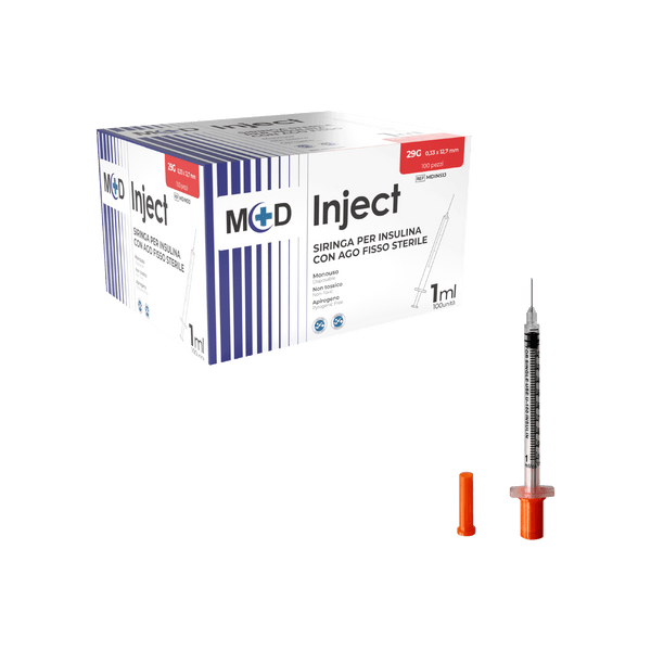 M+D INJECT INSULINA Siringa Monouso da Insulina 1ml con Ago Fisso 29G - Sterile