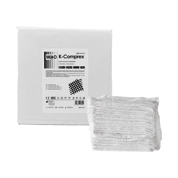 M+D K-COMPREX compresse di garza tagliate confezionate a kg - titolo 12/8 non sterili