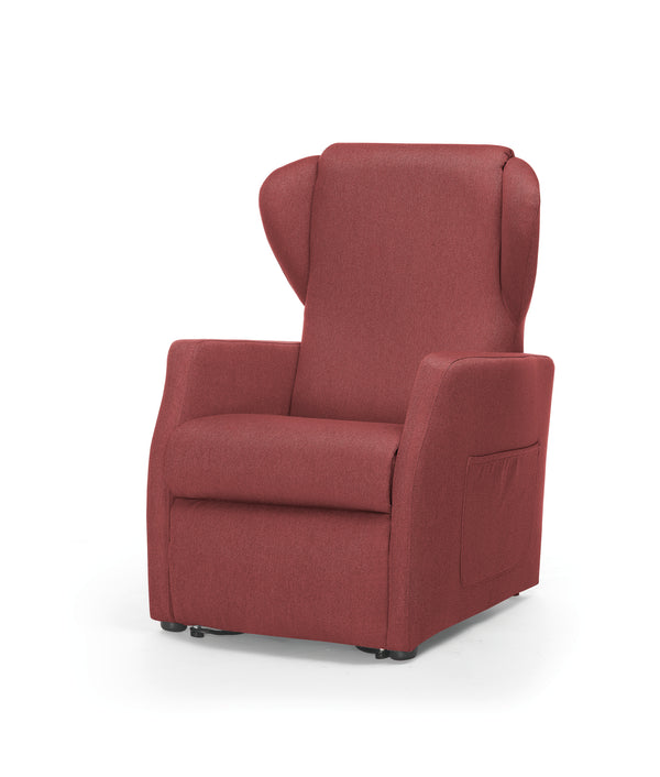 Poltrona relax elevabile con roller, colore corallo, vista laterale