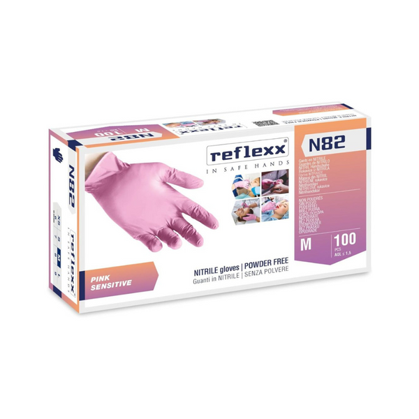 Guanti in nitrile rosa, senza polvere, gr. 3,2 - Conf 100 pz - Taglie XS-S-M-L
