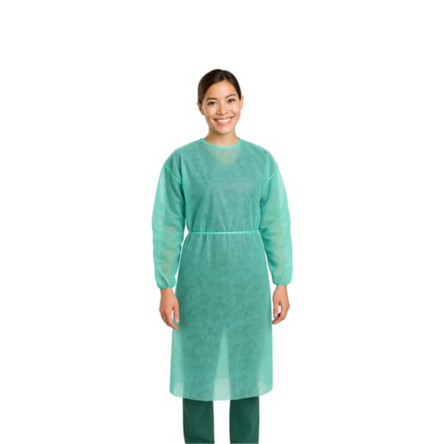 Camice monouso Visitor 30 in PLP 30g/m² - girocollo con polsini elasticizzati - verde