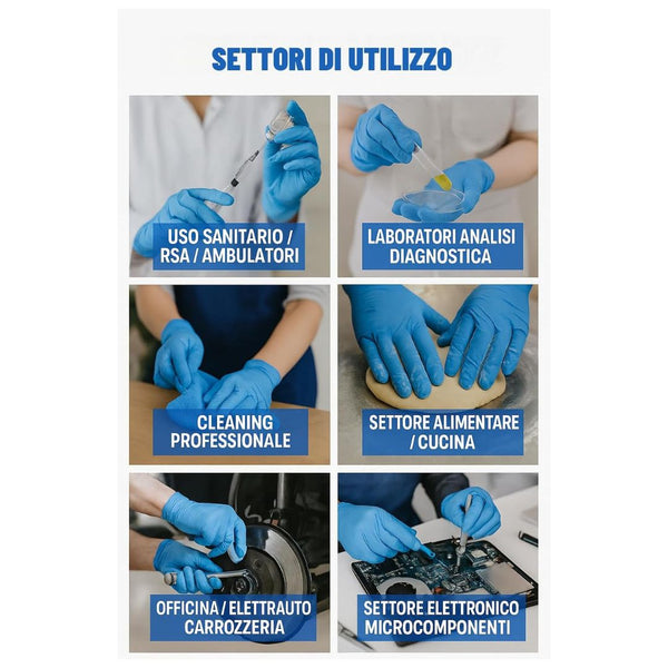 Guanti Nitrile Monouso NITRO 1 BLU Р Senza Polvere, Super Elastici Р DPI III/DM Classe I Р 10x100- Taglie S M L XL