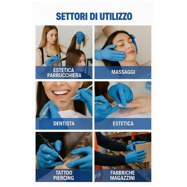 Guanti Nitrile Monouso NITRO 1 BLU Р Senza Polvere, Super Elastici Р DPI III/DM Classe I Р 10x100- Taglie S M L XL