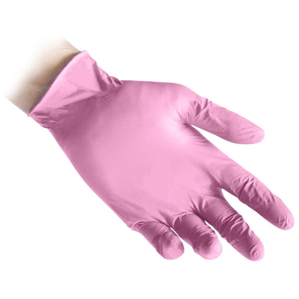 Guanti in nitrile rosa, senza polvere, gr. 3,2 - Conf 100 pz - Taglie XS-S-M-L