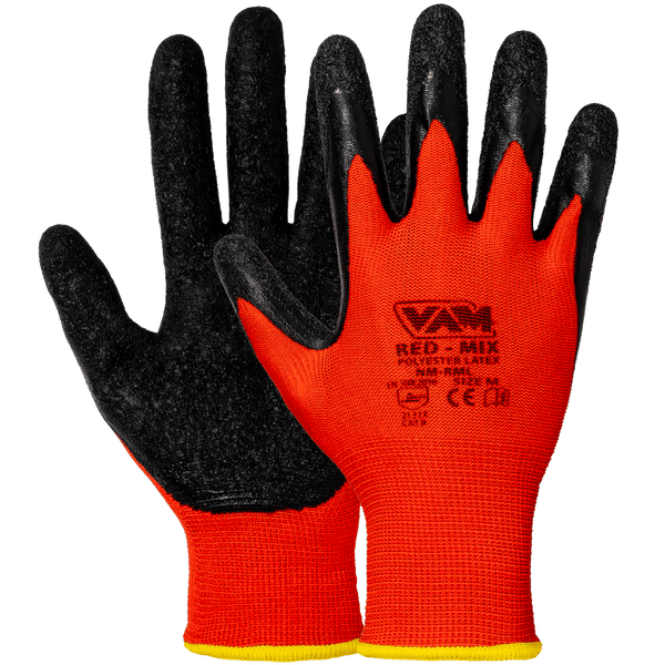Guanti Poliestere Spalmati Lattice VAM Red Mix NM-RML - Rosso/Nero 240mm Crinkle - Cartone 120 Paia
