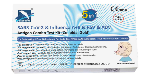 Test rapido DeepBlue 5-in-1 Multiplex Respiratory self test - kit da 10 a 20 test (Covid-19, Influenza A+B, RSV, ADV)