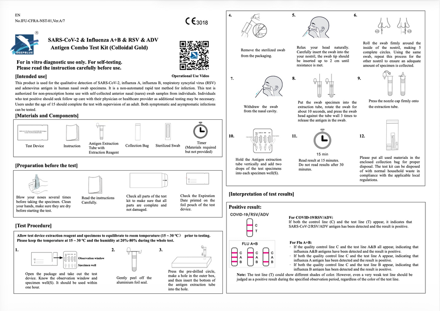 Test rapido DeepBlue 5-in-1 Multiplex Respiratory self test - Cartone 400 test (Covid-19, Influenza A+B, RSV, ADV)
