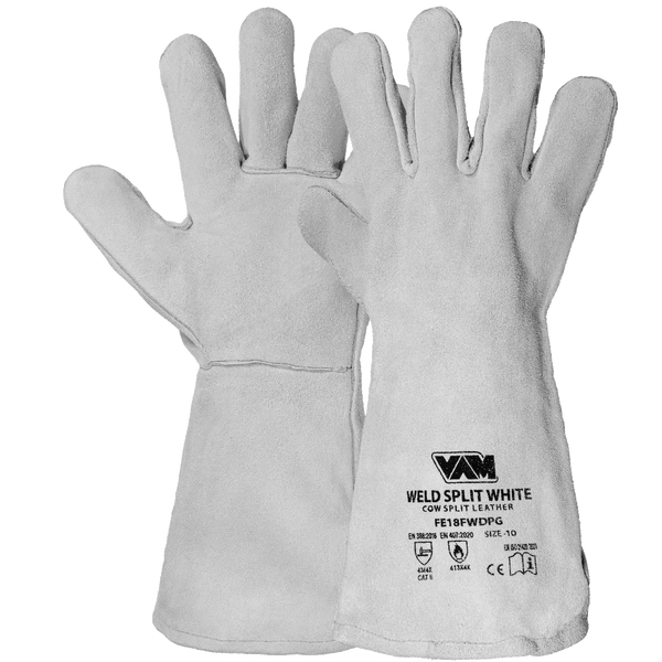 Guanti Saldatura Pelle Crosta Bovina VAM Weld Split - Bianco/Rosso - Cartone 60 Paia