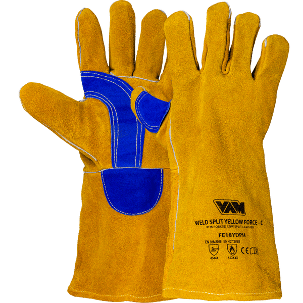 Guanti saldatura pelle crosta bovina VAM Weld Split Yellow Force-C FE18YDPH - giallo/blu - cartone 60 paia