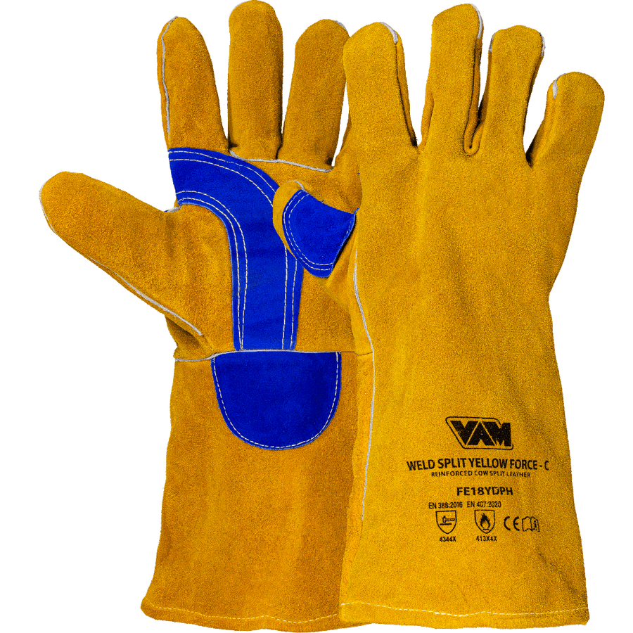 Guanti saldatura pelle crosta bovina VAM Weld Split Yellow Force-C FE18YDPH - giallo/blu - cartone 60 paia