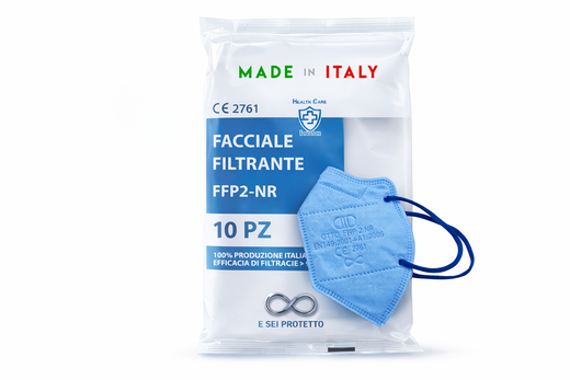 Mascherina FFP2 NR Azzurra Made in Italy – DPI Classe III, CE 2761, Senza Valvola
