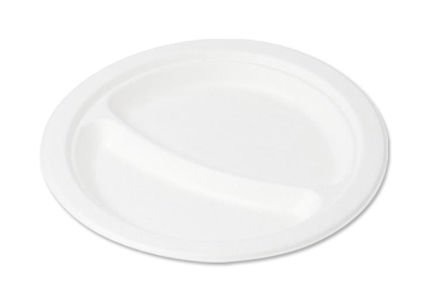 Piatto Tondo compostabile in polpa di cellulosa Ø 22,5 cm 2 scomparti