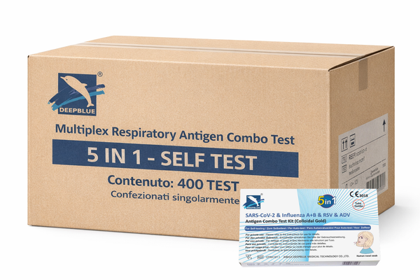 Test rapido DeepBlue 5-in-1 Multiplex Respiratory self test - Cartone 400 test (Covid-19, Influenza A+B, RSV, ADV)