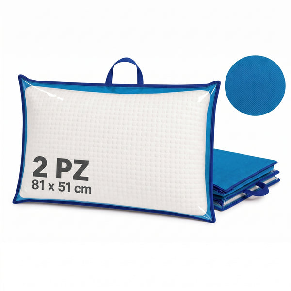 Custodia porta cuscino 81x51 cm azzurro con bordo blu, fronte PVC trasparente, formato 2 pezzi