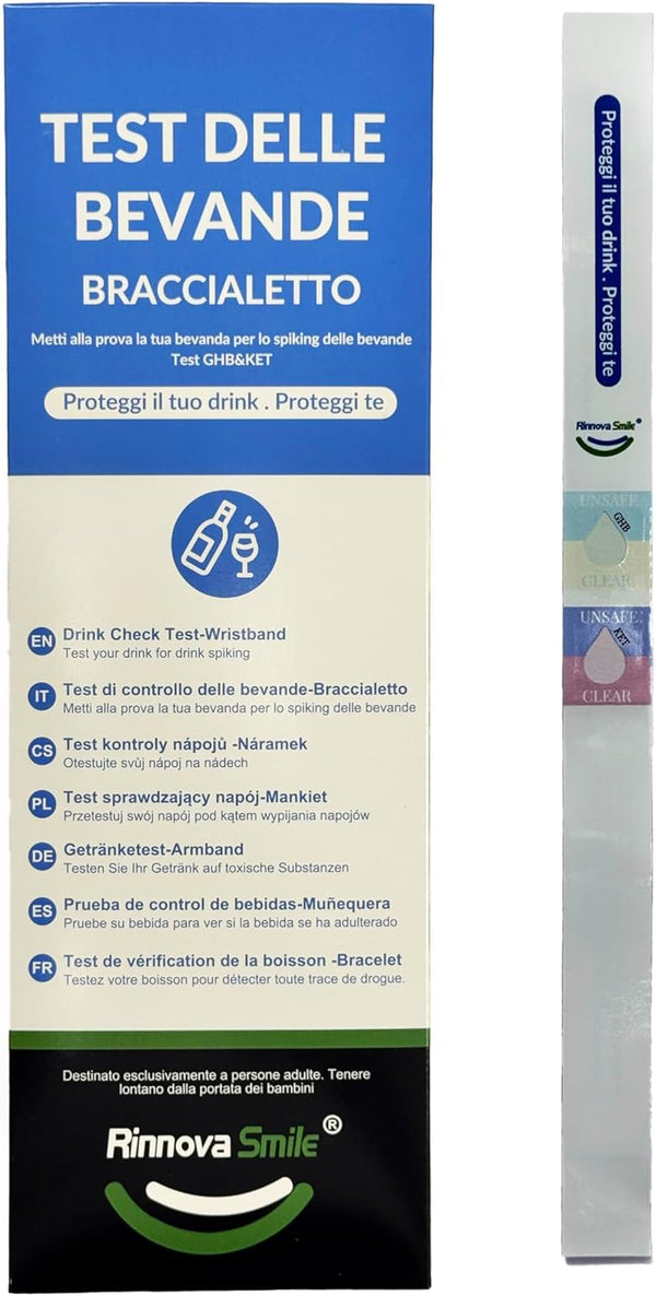 Braccialetto Test GHB e Ketamina Rinnova Smile - Rilevazione Droghe Stupro - Expo 30 Pezzi