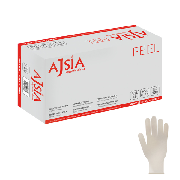 Guanti monouso in Lattice: Feel - 5.4 g | 10 Box da 100 pezzi | Ajsia | Gef Medica