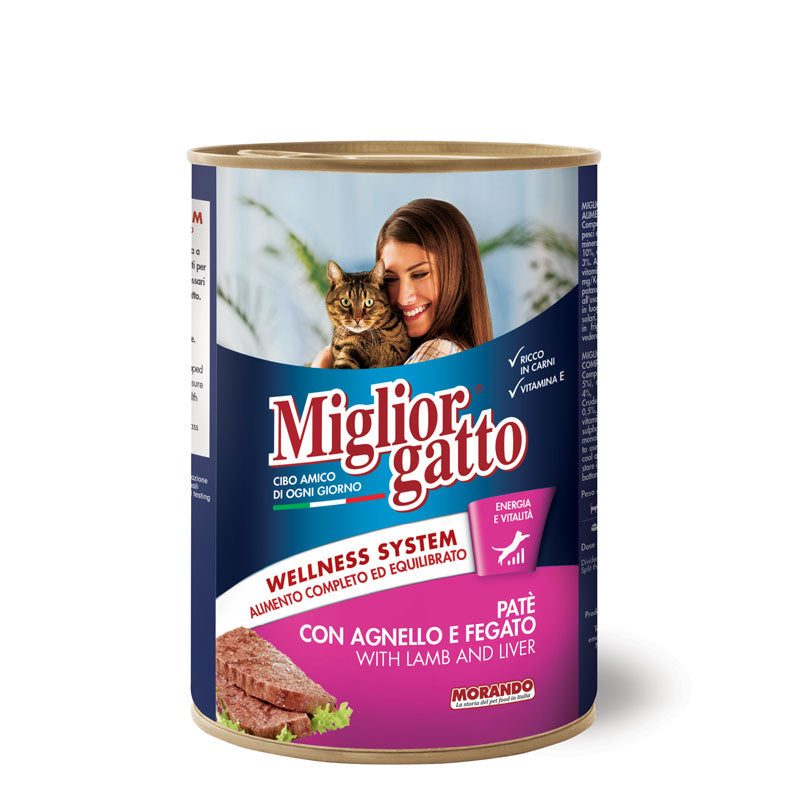 Migliorgatto Paté per Gatti 400 g – Gusti assortiti – Agnello e fegato
