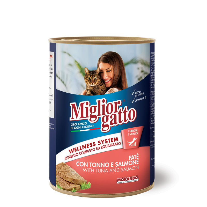 Migliorgatto Paté per Gatti 400 g – Gusti assortiti – Tonno e salmone