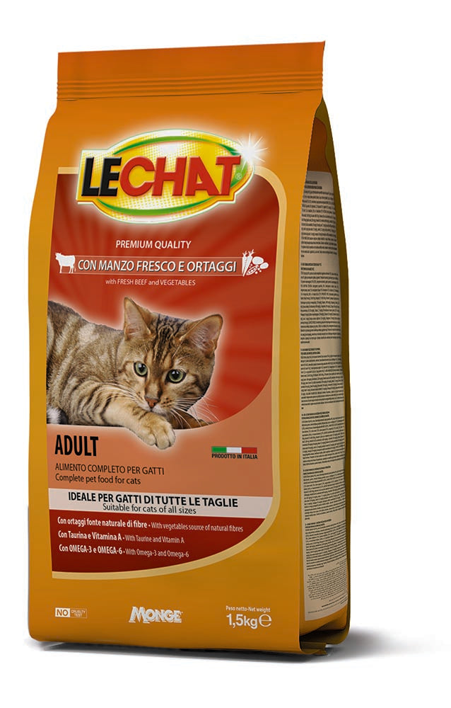 Monge Le Chat Crocchette Manzo e Verdura 1,5 kg – Cartone 8 pz