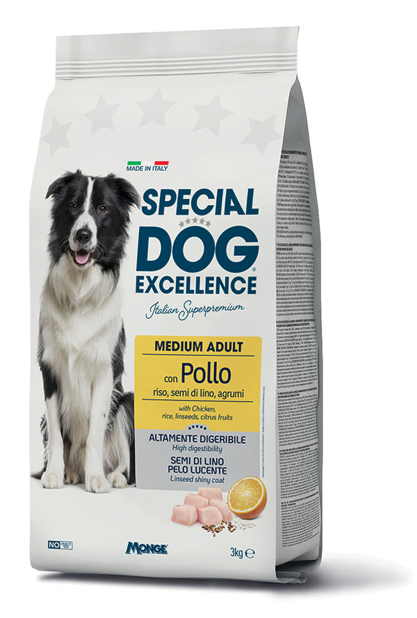 Monge Special Dog Excellence Crocchette 3 kg – Maiale, Pollo e Salmone – Pollo adult