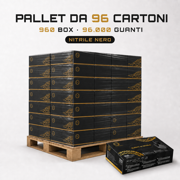 Pallet guanti in nitrile neri Luvin LV002: 96 cartoni, 960 box da 100 pezzi, ingrosso