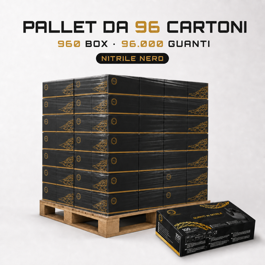 Pallet guanti in nitrile neri Luvin LV002: 96 cartoni, 960 box da 100 pezzi, ingrosso