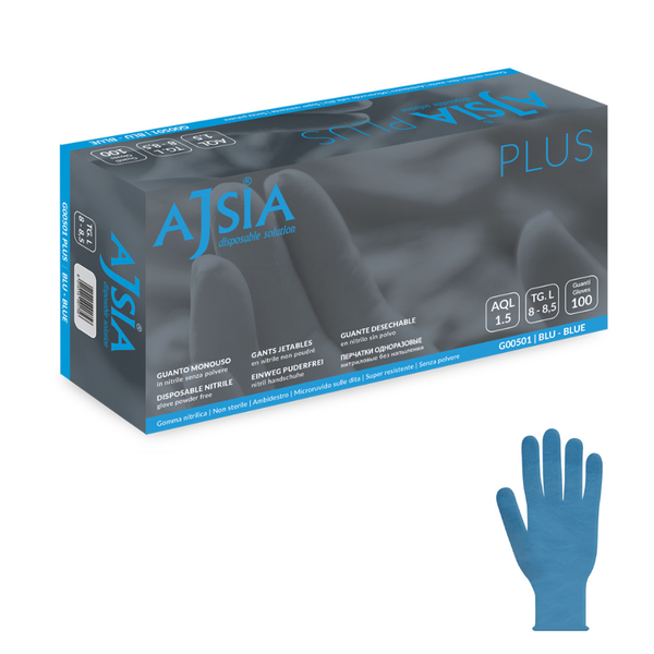 Guanti monouso nitrile blu Ajsia Plus 4,9g spessore maggiorato, senza lattice, per medicale e industria