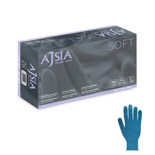 Guanti monouso in nitrile blu Ajsia soft 3g leggeri per uso sanitario e laboratorio