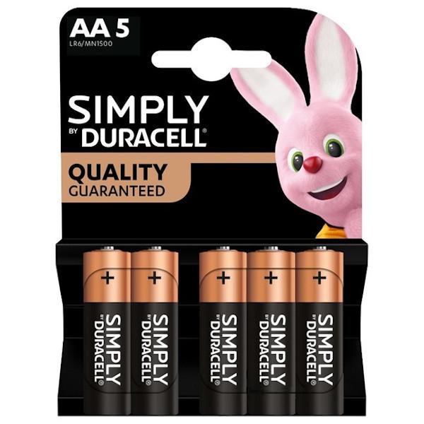 Duracell Simply pile AA stilo blister 5 pezzi